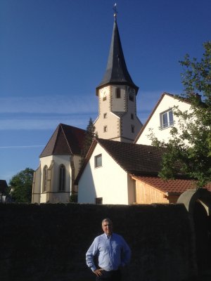 Stan in front of the church.