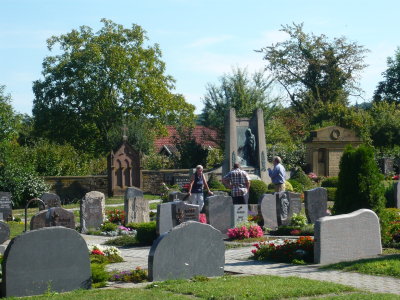 Me talking with villagers at the Kürnbach Cemetery