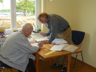 Herr Treutle and Lynn Garn at work