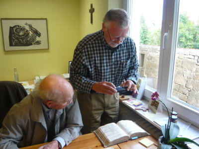 Photographing records in the Kürnbach Familien Buch