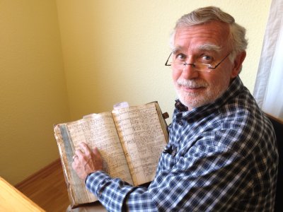 Me Pointing To The Birth And Christening Record Of Conrad Gern, 1748-~1810
