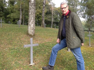 Martin Galle Beside Marker For Soldier Named Oskar Galle