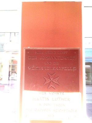 Sign Marking Place Where Martin Luther Stayed During The Diet Of Worms
