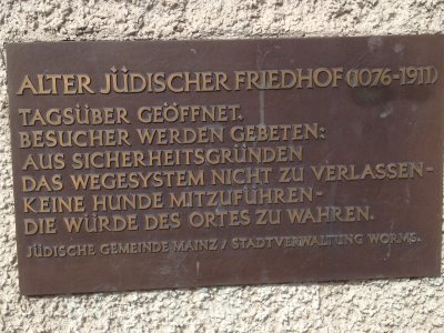 Sign At Entrance To Jewish Cemetery In Worms