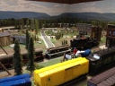 View of layout looking over trains